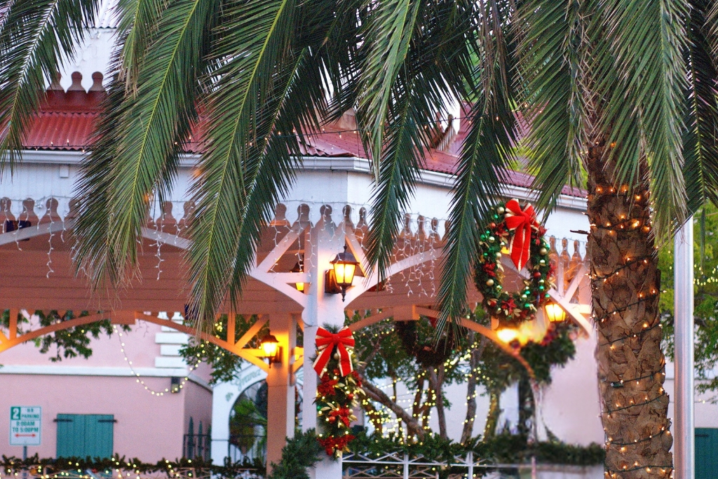 Town centre decorated for christmas in Croix in the Caribbean