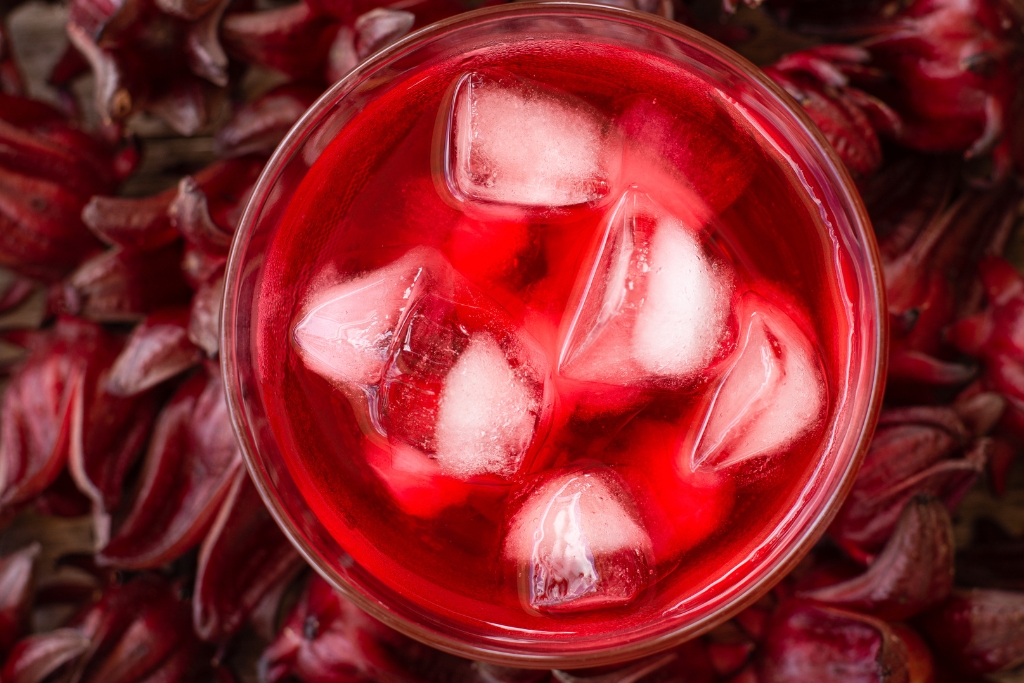 Jamaican Sorrel Juice drink in a glass eith ice