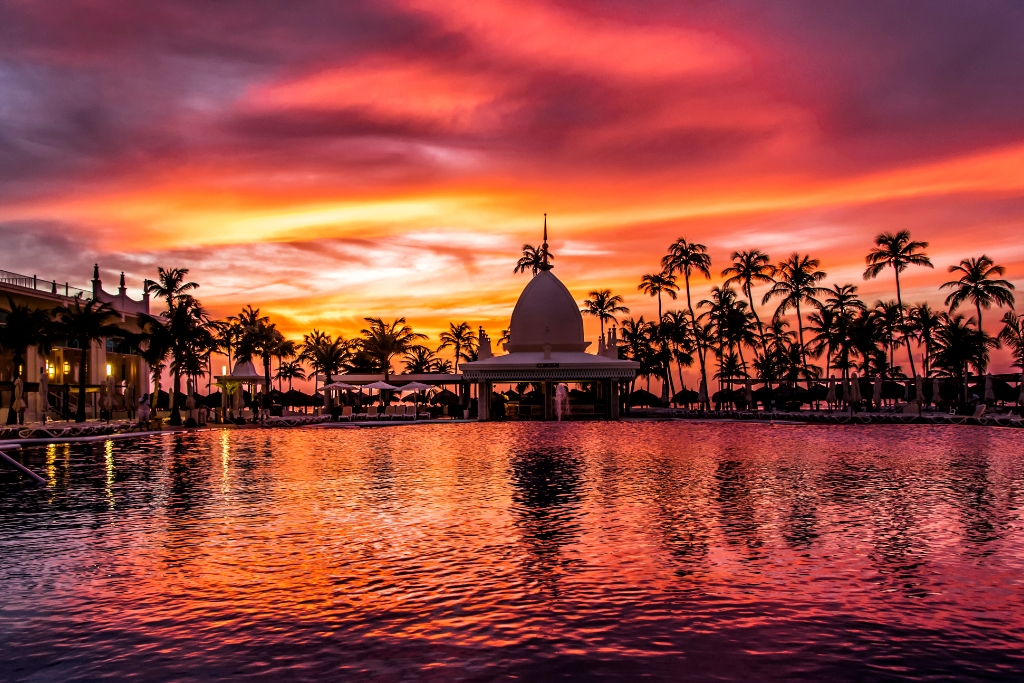 Sunset hotel views in Aruba, caribbean
